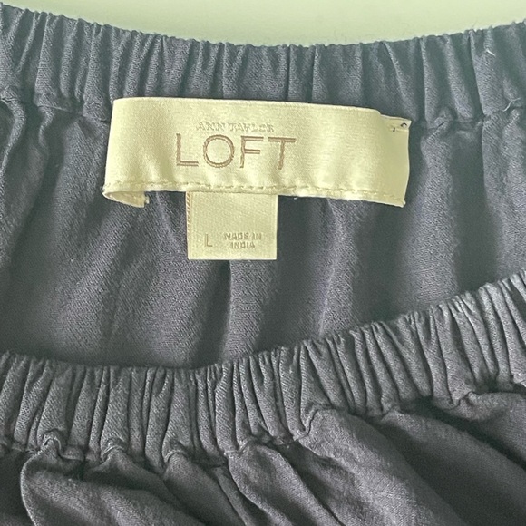 Loft Navy Off Shoulder Flare Sleeve with Button Accent Peplum Blouse Large - Picture 7 of 8